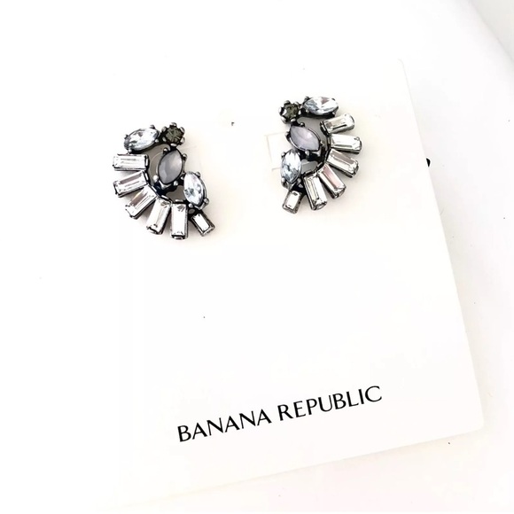 NWT Banana Republic Opal Fan Silver Art Deco Crystal Baguette Earrings - Picture 6 of 12